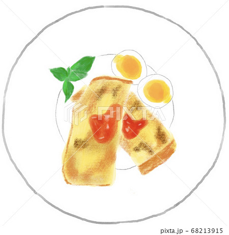 朝食のフレンチトーストとゆで卵のイラスト素材