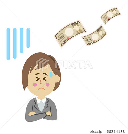 お金がドンドン減っていく女性会社員のイラストイメージ 68214188