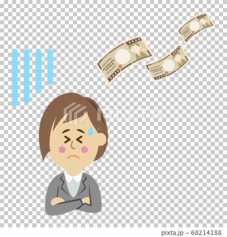 お金がドンドン減っていく女性会社員のイラストイメージ 68214188