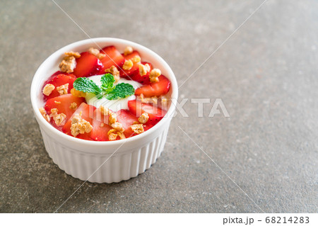 yogurt with strawberry and granola yogurt with strawberry and granola 68214283