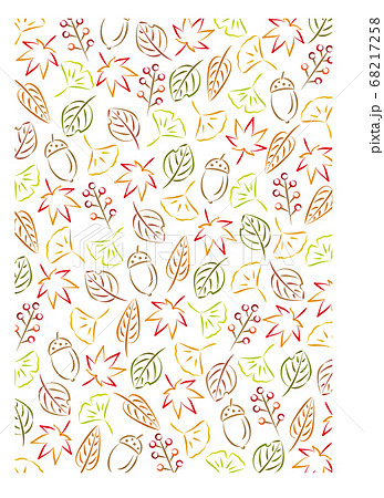 紅葉やイチョウなど秋の模様背景 手書き風の小柄 縦のイラスト素材