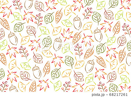 紅葉やイチョウなど秋の模様背景 手書き風の小柄 横のイラスト素材