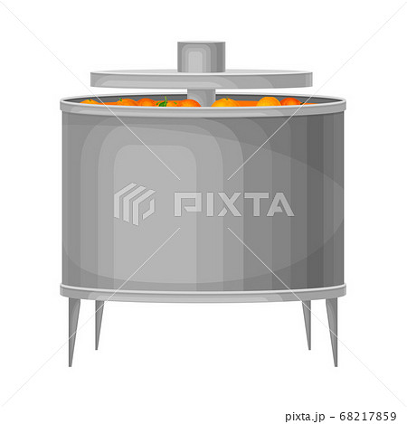 Metal Tank with Oranges as Extraction Stage for Juice Production Vector Illustration 68217859