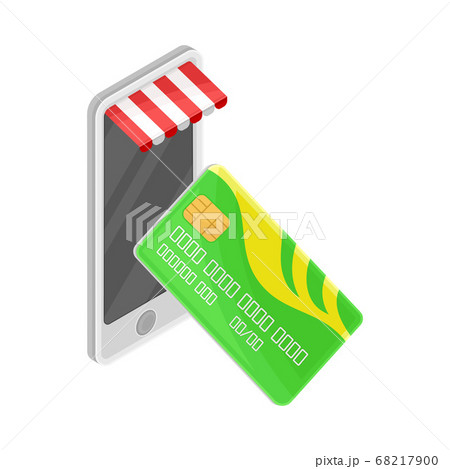 Smartphone Screen with Credit Card Vector Isometric Illustration 68217900
