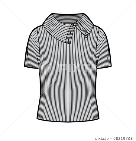 Wide button-up turtleneck ribbed-knit sweater technical fashion illustration with short rib sleeves, oversized body. Wide button-up turtleneck ribbed-knit sweater technical fashion illustration with short rib sleeves, oversized body. 68219733