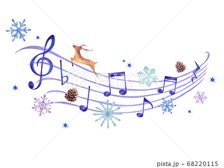 冬イメージの音符と5線符の手描き色鉛筆画のイラストのイラスト素材 6115
