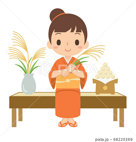 ススキを持っている女の子 イラスト ベクター ススキを持っている女の子 イラスト ベクター 68220369