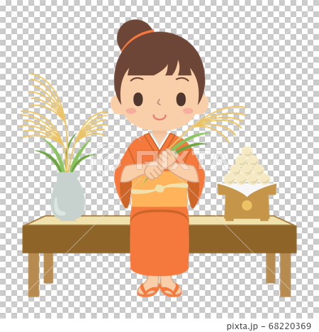 ススキを持っている女の子 イラスト ベクター ススキを持っている女の子 イラスト ベクター 68220369