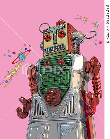 ブリキのロボットおもちゃイラストのイラスト素材