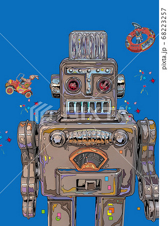 ブリキのロボットおもちゃイラストのイラスト素材 [68223257] - PIXTA
