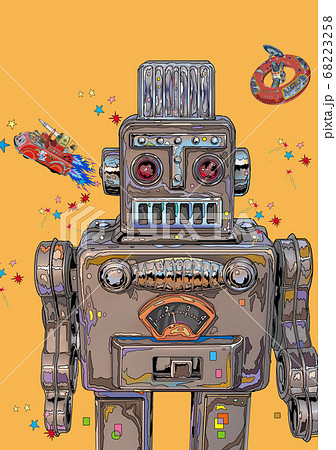 ブリキのロボットおもちゃイラストのイラスト素材