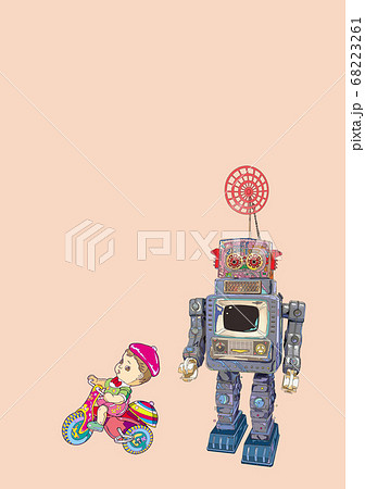 ブリキのロボットおもちゃイラストのイラスト素材