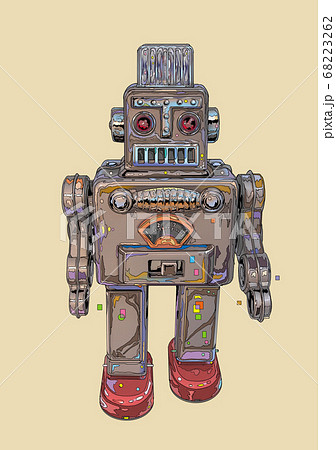 ブリキのロボットおもちゃイラストのイラスト素材