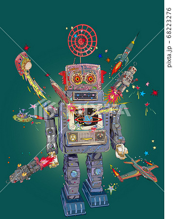ブリキのロボットおもちゃイラストのイラスト素材