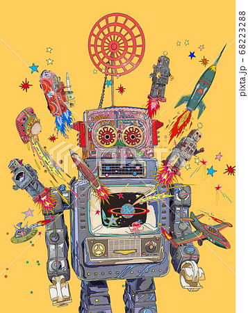 ブリキのロボットおもちゃイラストのイラスト素材 6232