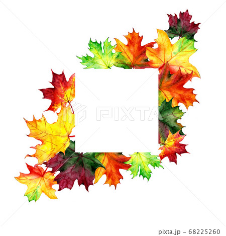 Frame with watercolor maple leaves. Autumn design templates. Hand drawn style. Place for your text. Illustration Frame with watercolor maple leaves. Autumn design templates. Hand drawn style. Place for your text. Illustration 68225260