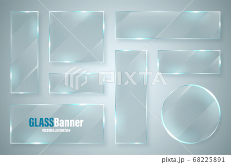 Glass frames collection. Realistic glossy transparent glass banner with glare. Vector design element Glass frames collection. Realistic glossy transparent glass banner with glare. Vector design element 68225891