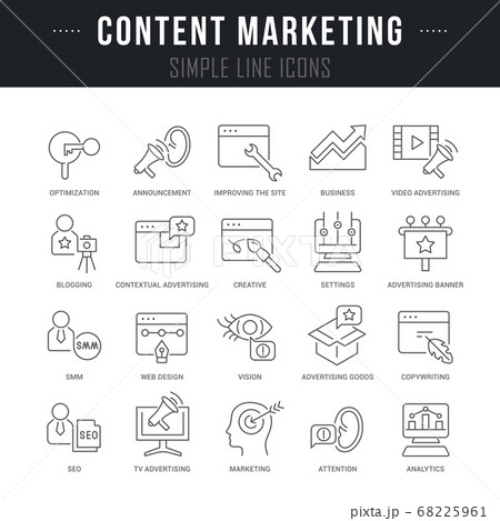 Set Vector Line Icons of Content Marketing 68225961