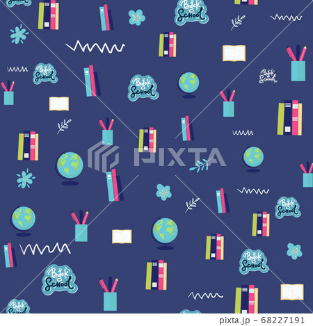 Back to school - seamless pattern background globe books, pens pencils on white background. for wallpaper, pattern fills, textile, web page background, surface textures. Vector illustration. 68227191