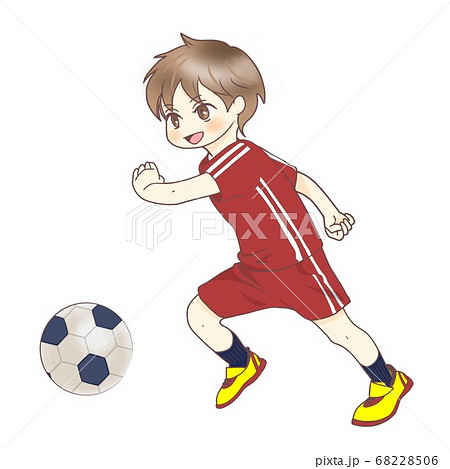 赤いユニフォームのサッカー少年のイラスト素材