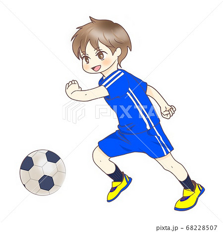 青いユニフォームのサッカー少年のイラスト素材