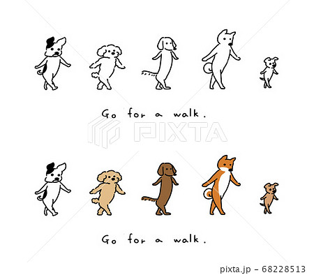 犬が並んでいる線画イラストのイラスト素材