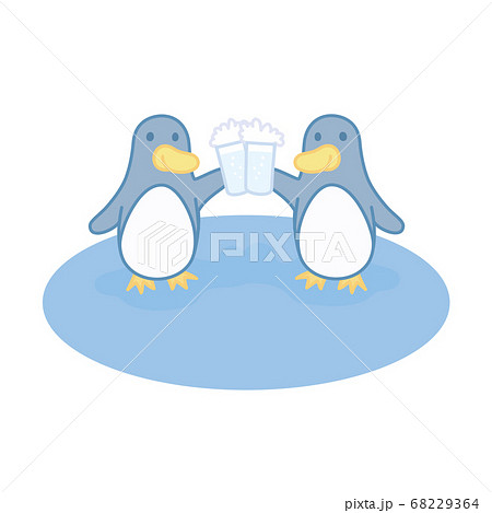 サイダーで乾杯するペンギンのイラスト素材
