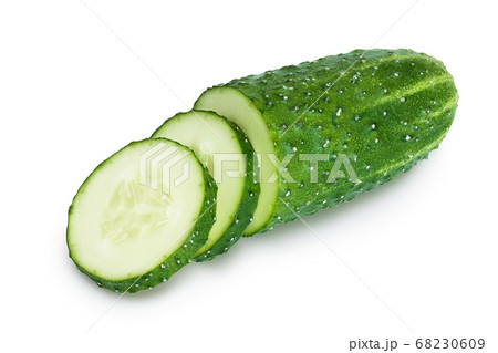 Sliced cucumber isolated on white background with clipping path and full depth of field, 68230609