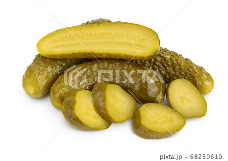 Marinated pickled cucumber isolated on white background with clipping path and full depth of field 68230610