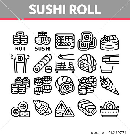 Sushi Roll Asian Dish Collection Icons Set Vector Sushi Roll Asian Dish Collection Icons Set Vector 68230771