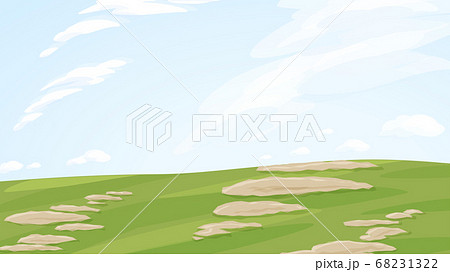 少し荒れた草原と空の風景 背景イラスト 16 9のイラスト素材
