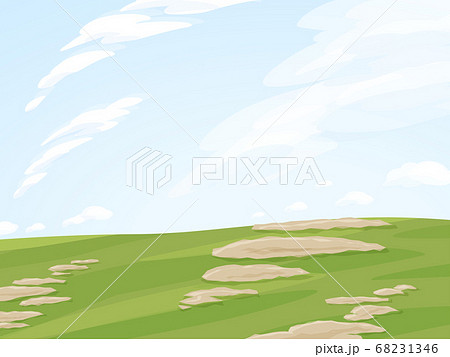 少し荒れた草原と空の風景 背景イラストのイラスト素材