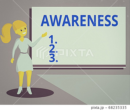 Conceptual hand writing showing Awareness 68235335