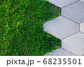 grass and tiles close-up, decorative pattern of the floor in the garden 68235501