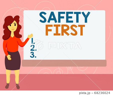 Conceptual hand writing showing Safety First 68236024