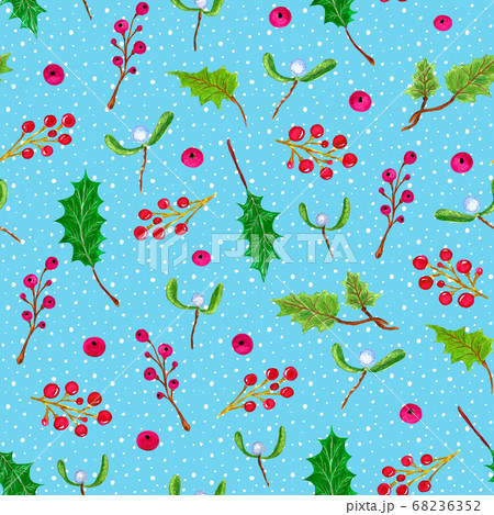 Christmas seamless pattern with branches, berries 68236352