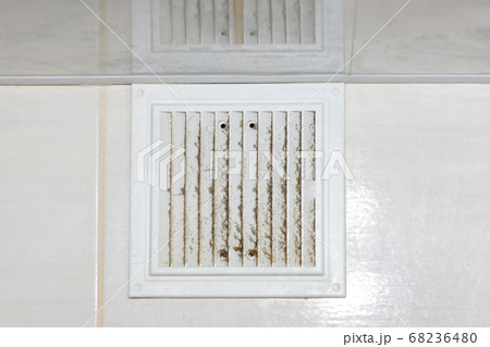 ventilation grill in the dust of dirt in the kitchen, close ventilation grill in the dust of dirt in the kitchen, close 68236480