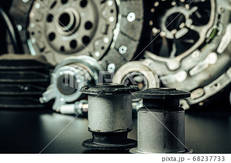 Close up of new car parts on black background 68237733