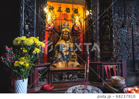 Ho Chi Minh City, Vietnam: one of the altars of ancient Thien Hau Pagoda, an ancient Chinese temple in Cholon, Saigon's Chinatown. Thien Hau is the most popular Cholon temple among travelers. 68237910