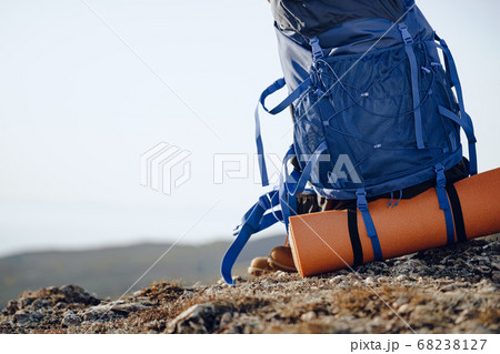 Hiker's backpack left on the top of the mountain Hiker's backpack left on the top of the mountain 68238127