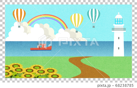 灯台のある夏の風景のイラスト素材