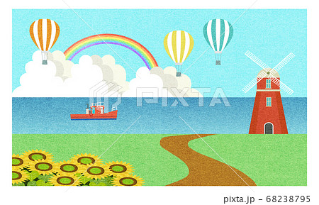 風車のある夏の風景 68238795