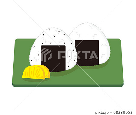 三角に握ったおにぎりのベクターイラスト たくあんとおむすびのイラスト素材