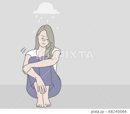 Sad Woman Sitting On Floor And Crying のイラスト素材