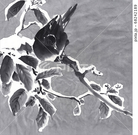 水墨画 水墨画で描いた雪の中のカラスのイラスト素材 [68242189] - PIXTA