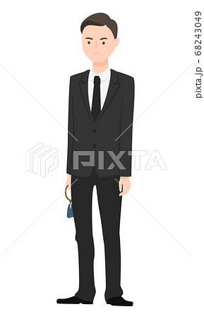 喪服を着て葬儀に出る男性のイラスト。 68243049
