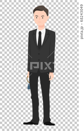 喪服を着て葬儀に出る男性のイラスト。 68243049