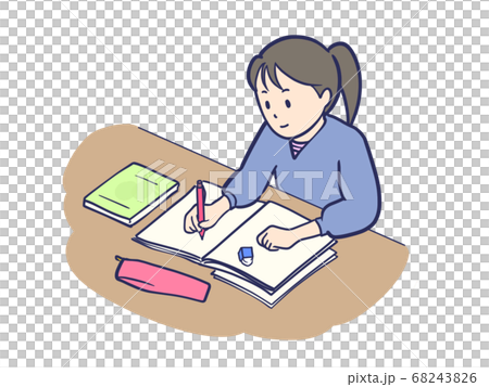 勉強コツコツ頑張る学生 女子のイラスト素材 6436