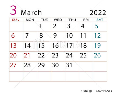 22年カレンダー 3月のイラスト素材 6442
