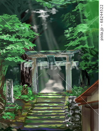 森林の中の神社の鳥居のイラスト素材